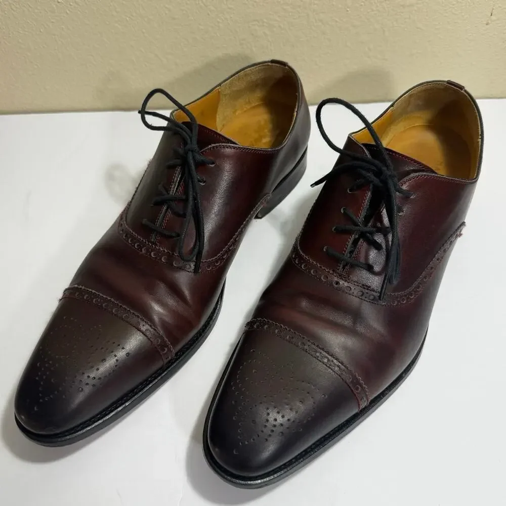 Magnannni for Saks Fifth Avenue Cap Toe Men's Brown Leather Lace‎ Up Shoes 13 M